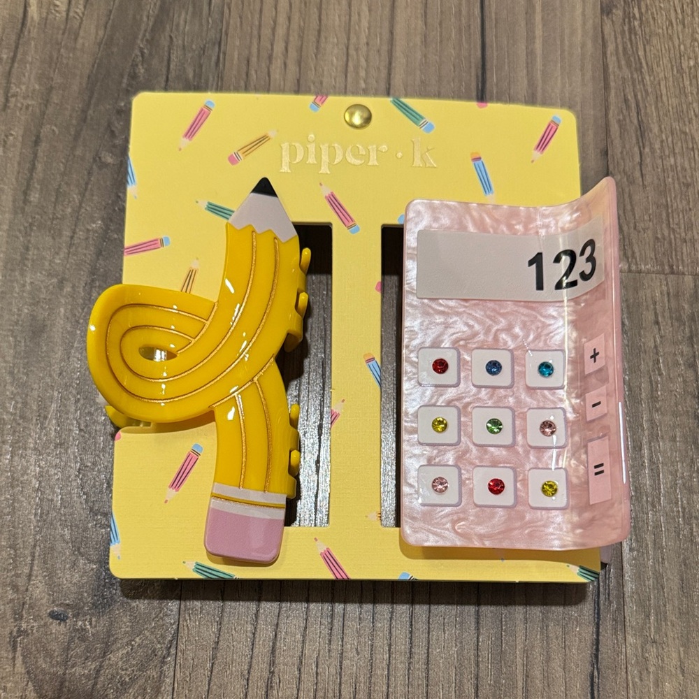 NWT Piper K Back-to-School Twisted Pencil and Calculator Hair Claw Clip